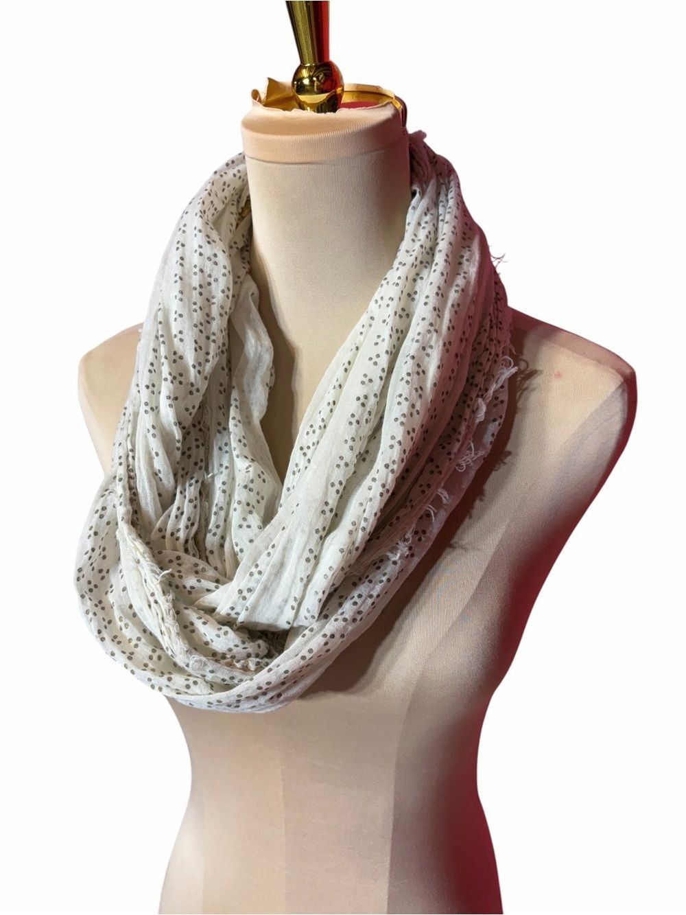 Light Cream Metallic Polka Dot Infinity Scarf Lightweight One Size